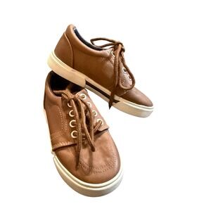 London Fog Size 8 Cognac Brown Leather Kid Lace Up Casual Shoe Athletic Sneaker